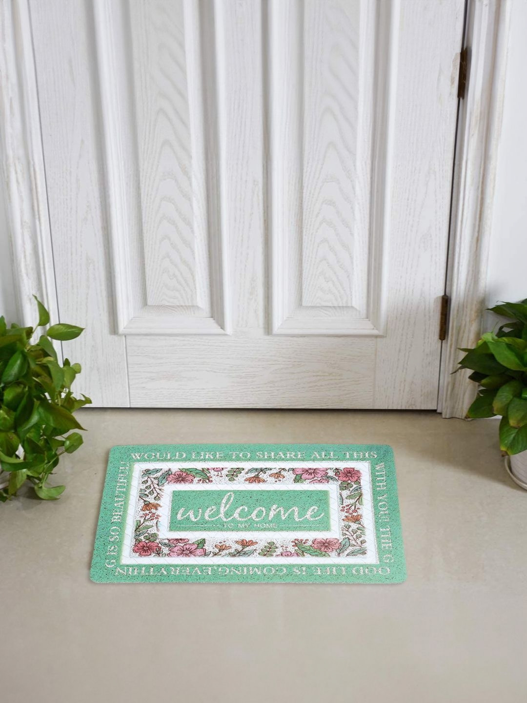 Cortina Green & White Printed Anti-Slip Doormat