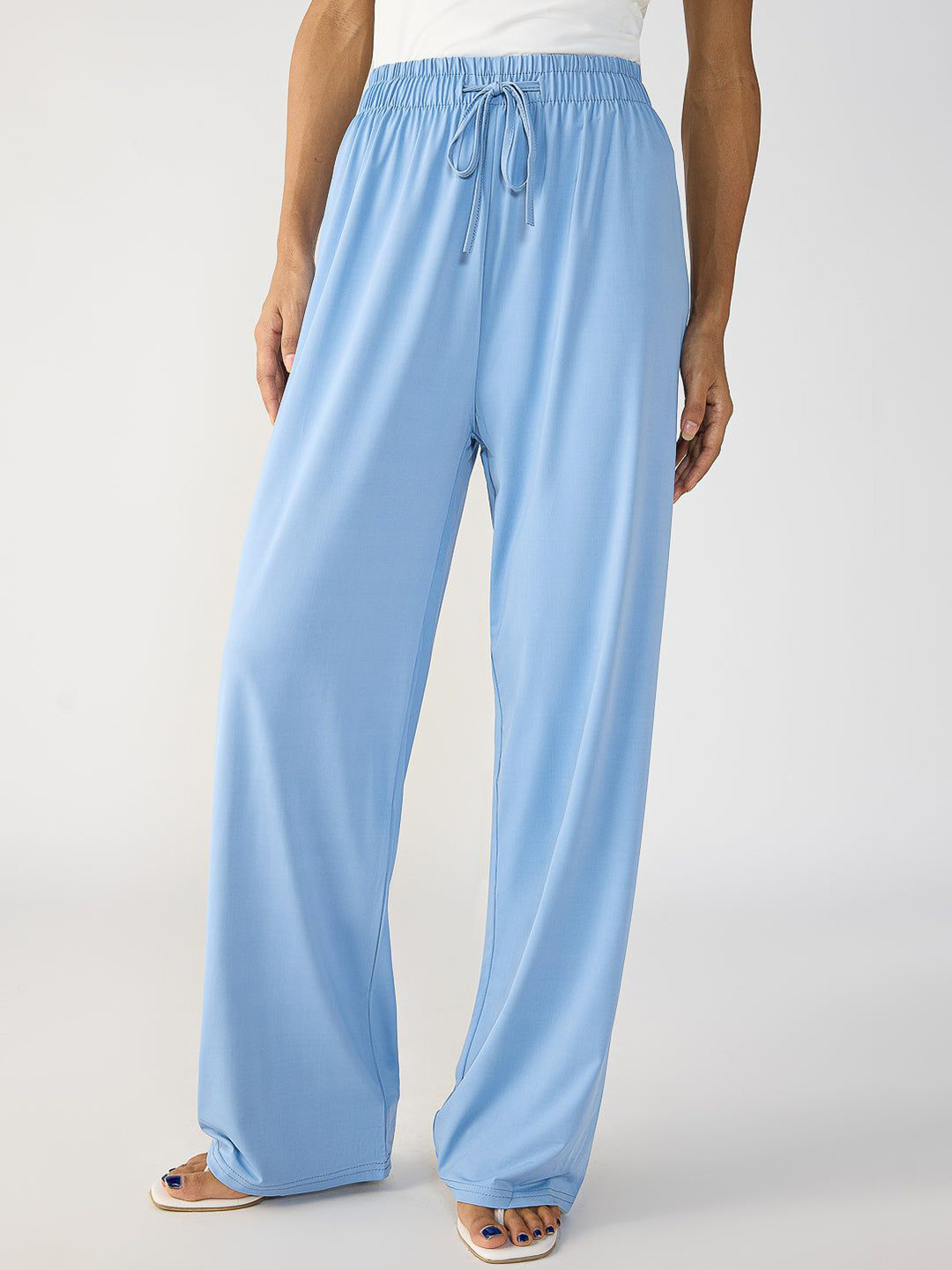 FREAKINS Powder Blue Elasticated Flared Korean Pants