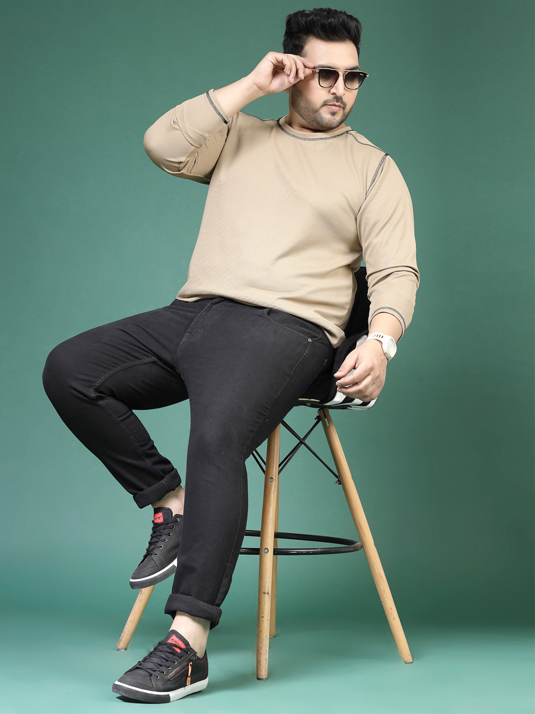 Beige Men's Round Neck Regular Fit T-Shirt