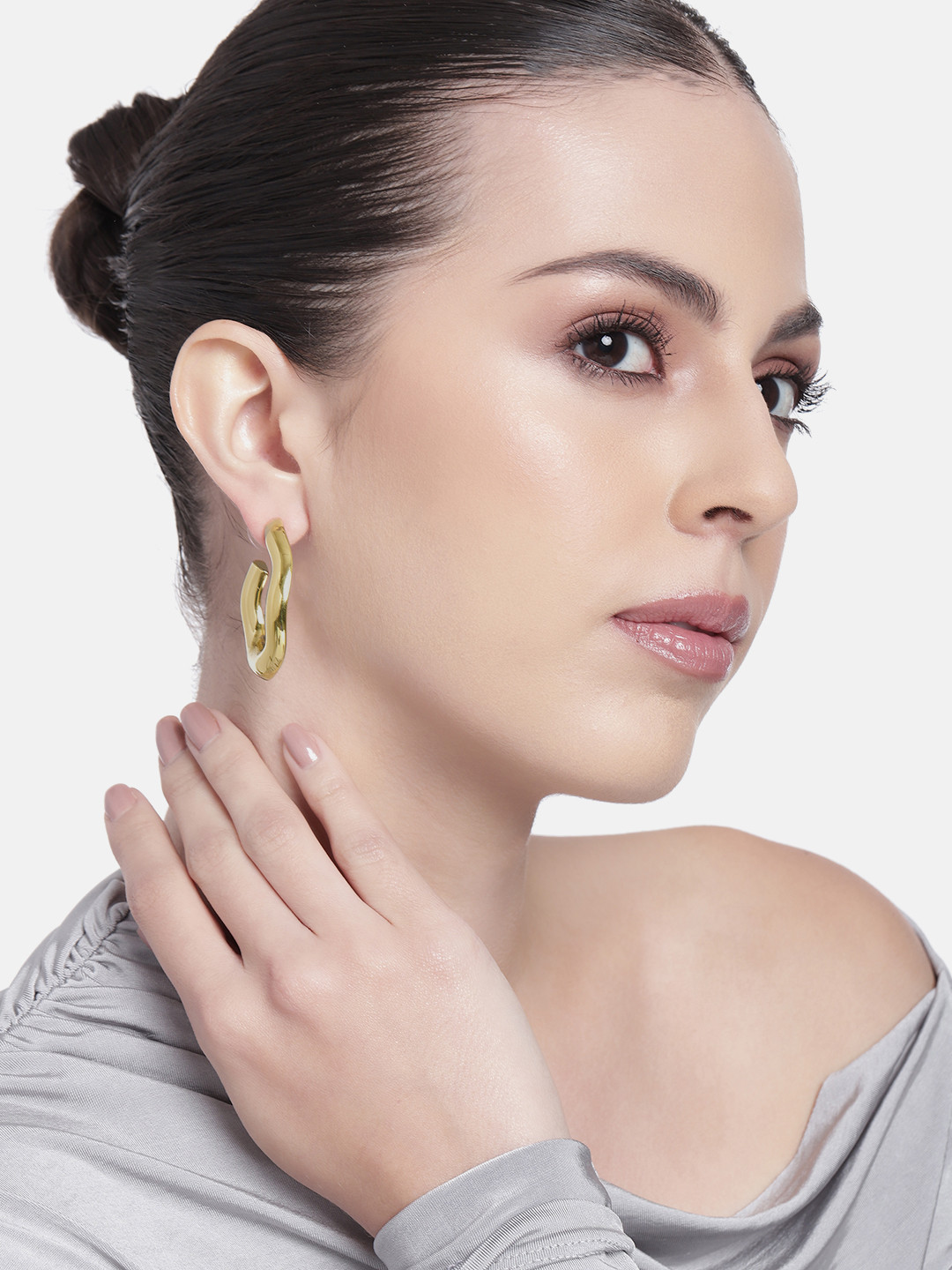 Estele Gold Plated Modern Fashionable & Fancy Demifine Half Hoop Earrings