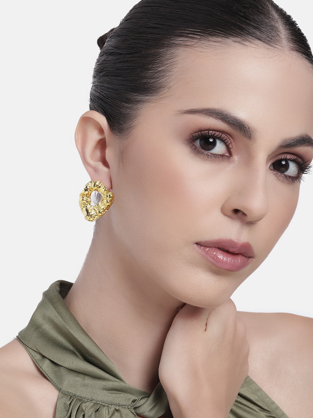 Estele Gold Plated Contemporary Statement Stud Earrings