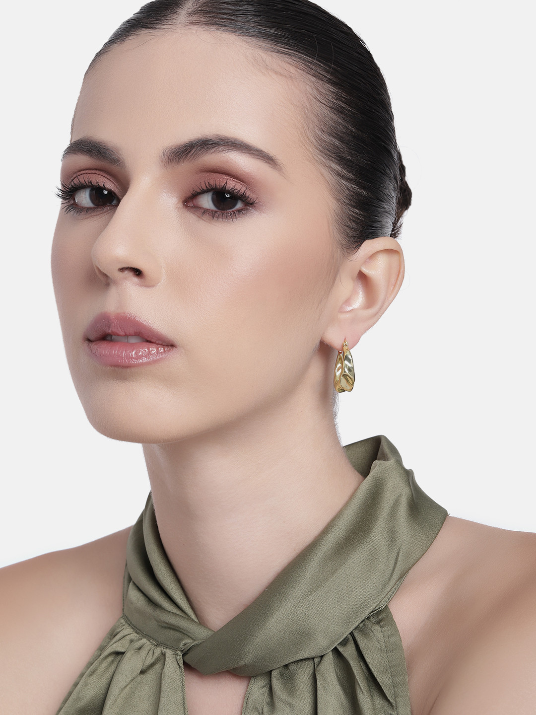 Estele Gold Plated Modern Luxe Inspired Fancy Demifine Hoop Earrings