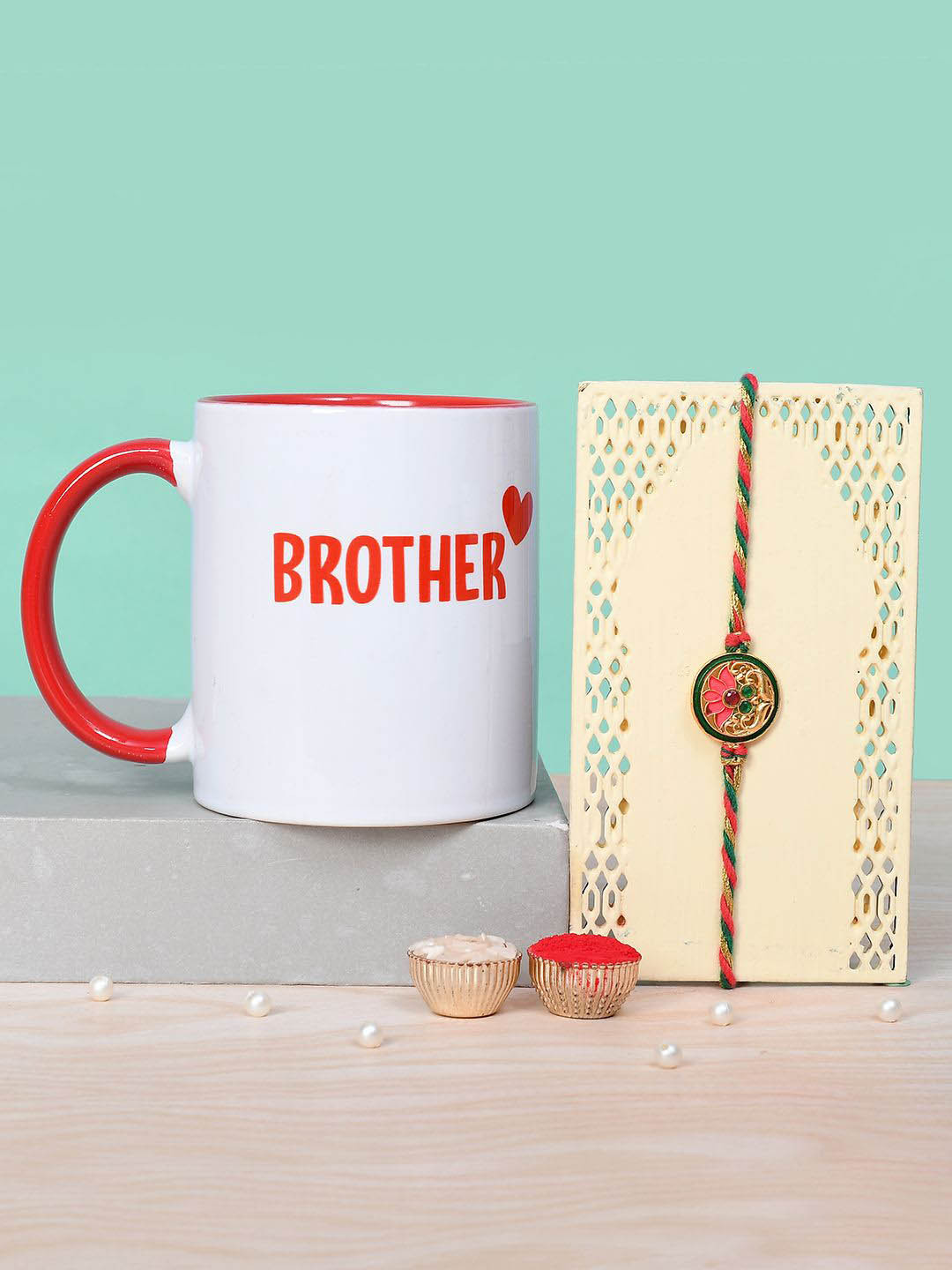 Multicolored Rakhi Combo Set With Mug For Brother