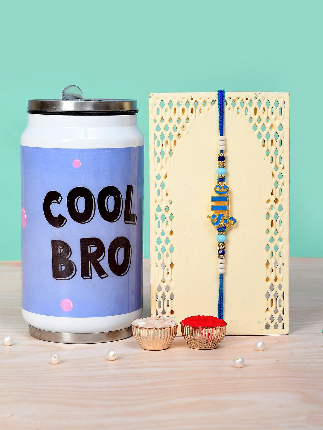 Voylla Set of 2 Stone-Studded and Beaded Bhai Thread Rakhi With Keepsake container