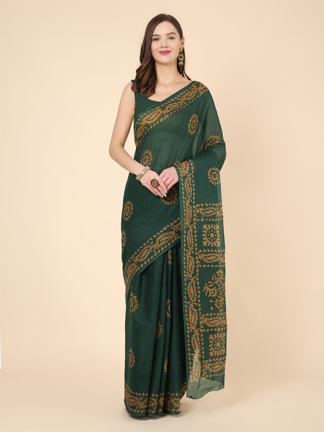 Manvish Drapes Batik Pure Cotton Handloom Block Print Saree