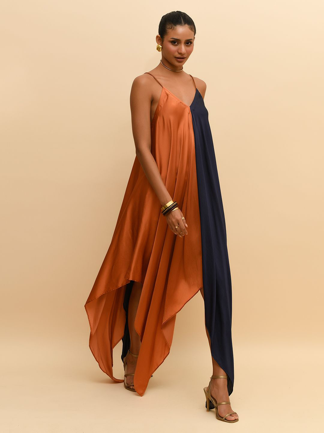 R.Y by Rishi and Vibhuti Colourblocked Shoulder Straps A-Line Maxi Dress