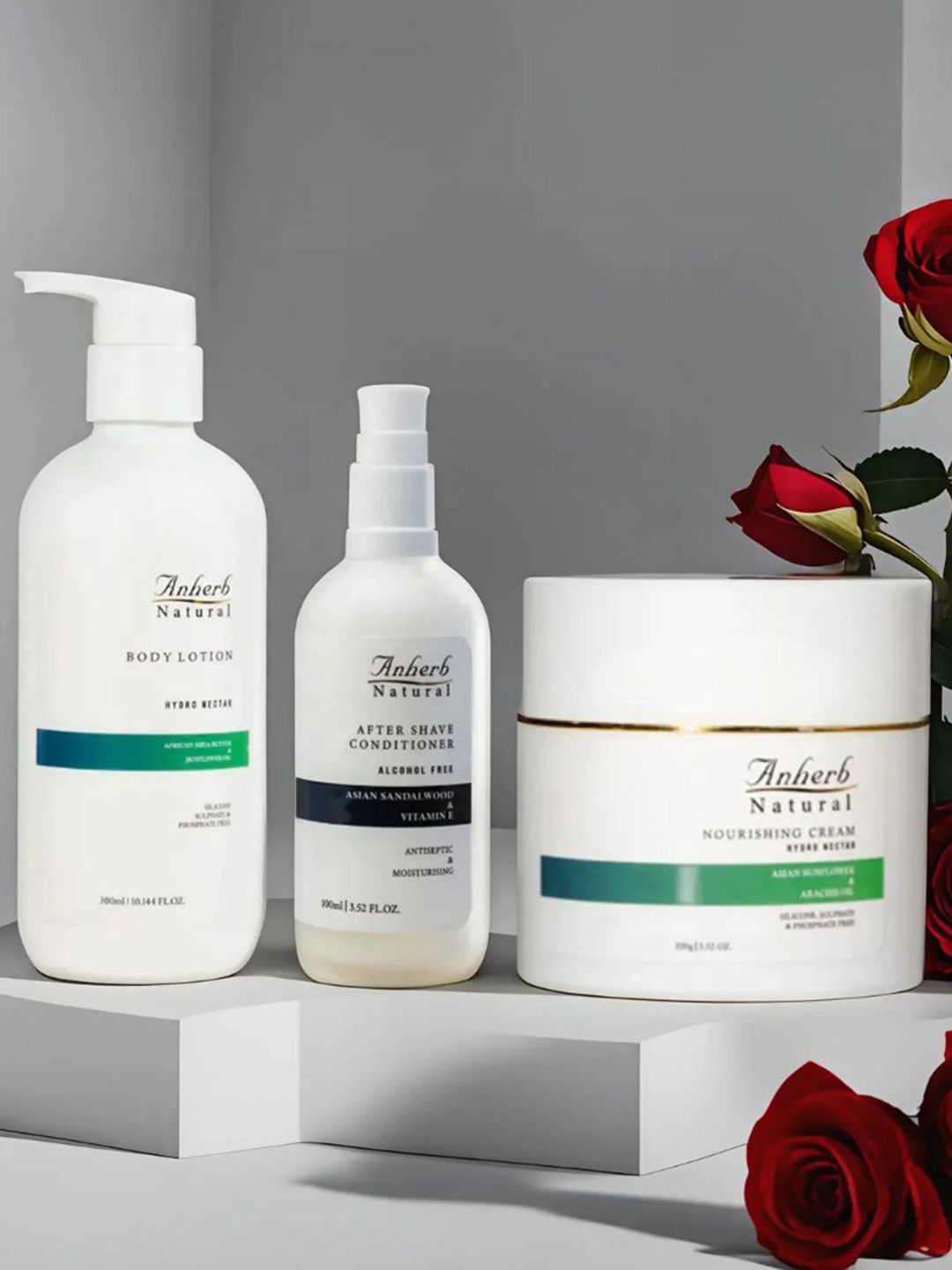 Anherb Natural Set Of 3 Hydro Nectar Cream, Body Lotion & After Shave Conditioner Combo