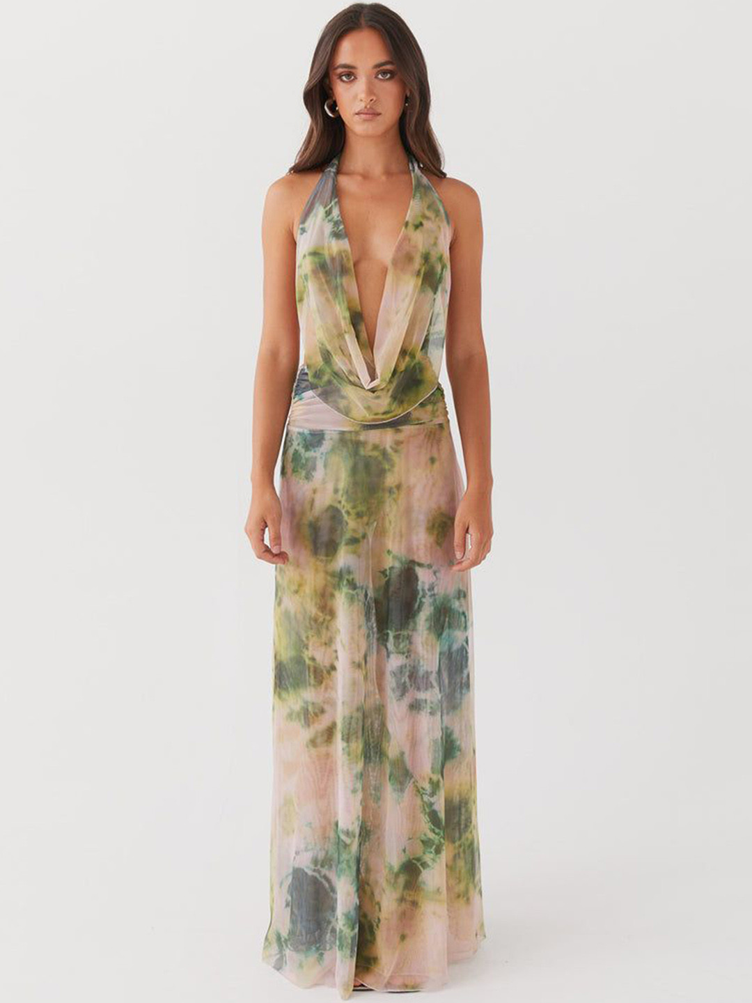 MIAKEE Amalfi Abstract Printed Halter Neck Top With Maxi Skirt