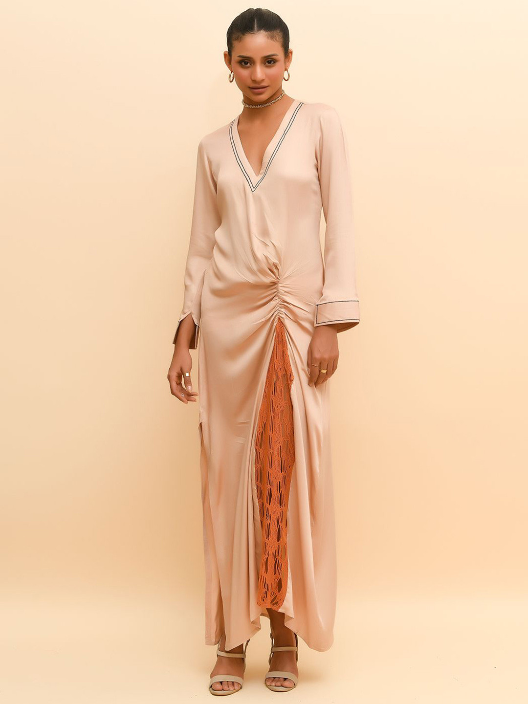 R.Y by Rishi and Vibhuti V-Neck Gathered Maxi Dress