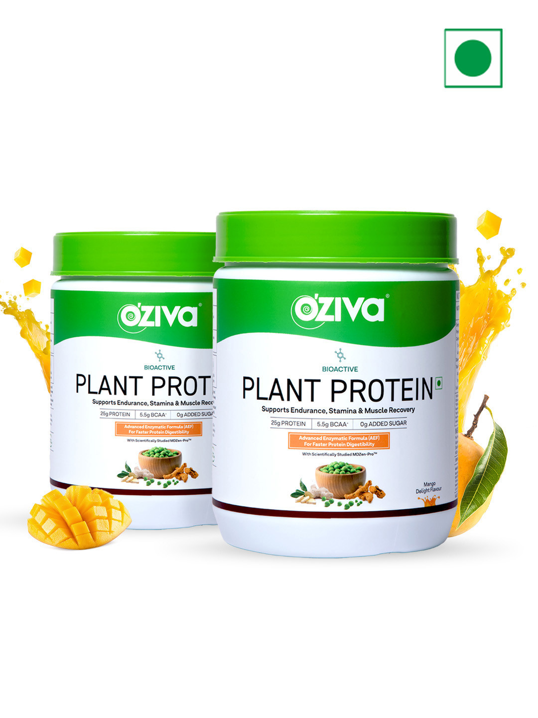 OZiva Set Of 2 Bioactive Plant Protein - 500g Each - Mango