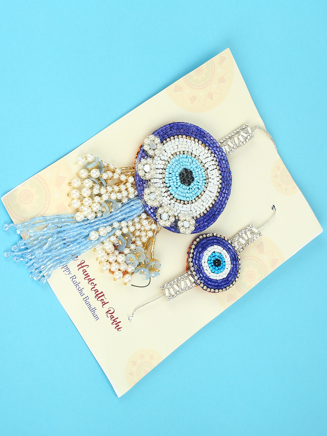 Nanwan Assorted Crystal Studded Evil Eye Bhaiya Bhabhi Rakhi Set