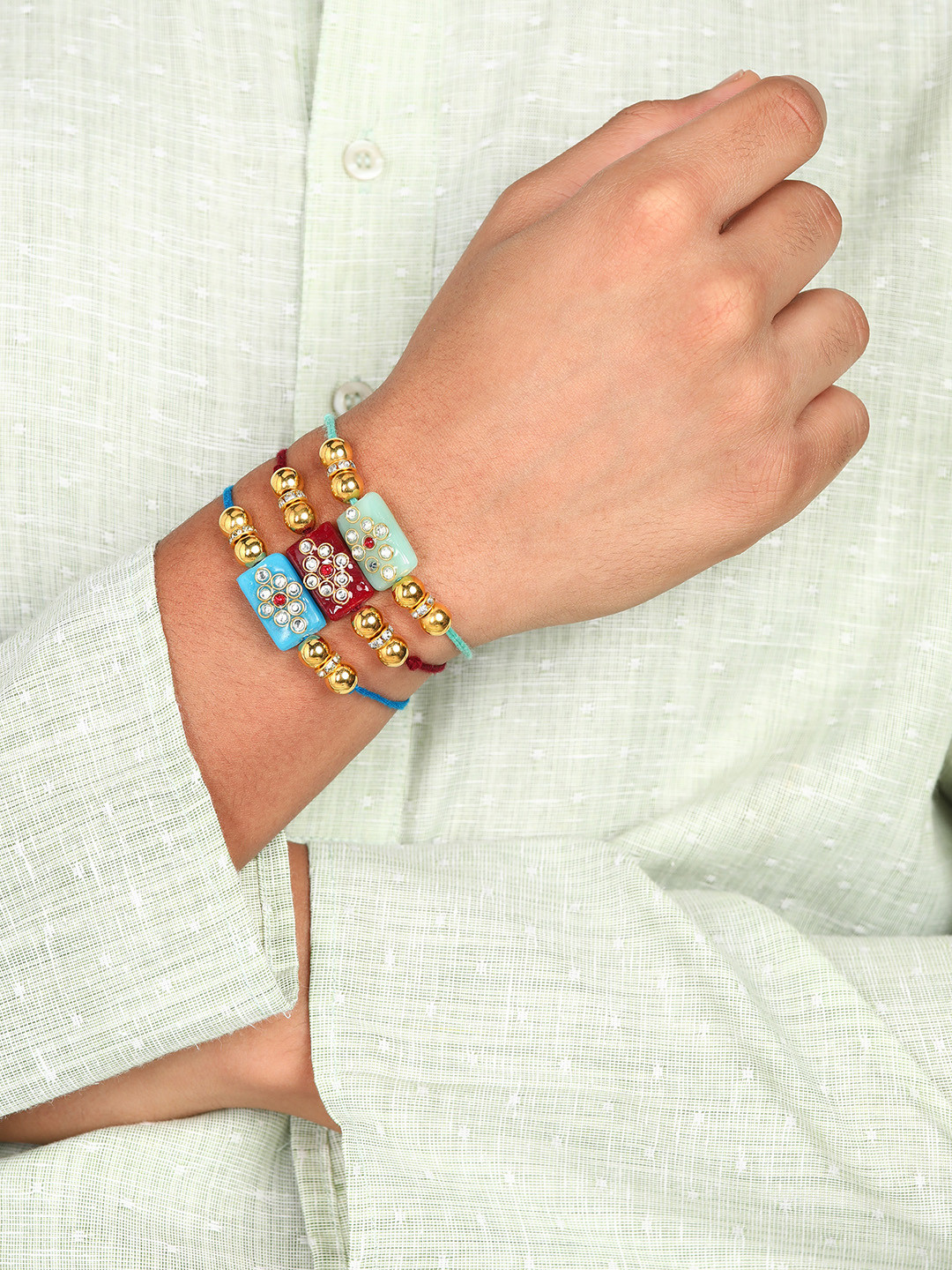 Nanwan Set of 3 Assorted Artifical Stones Studded Religiuos Rakhi