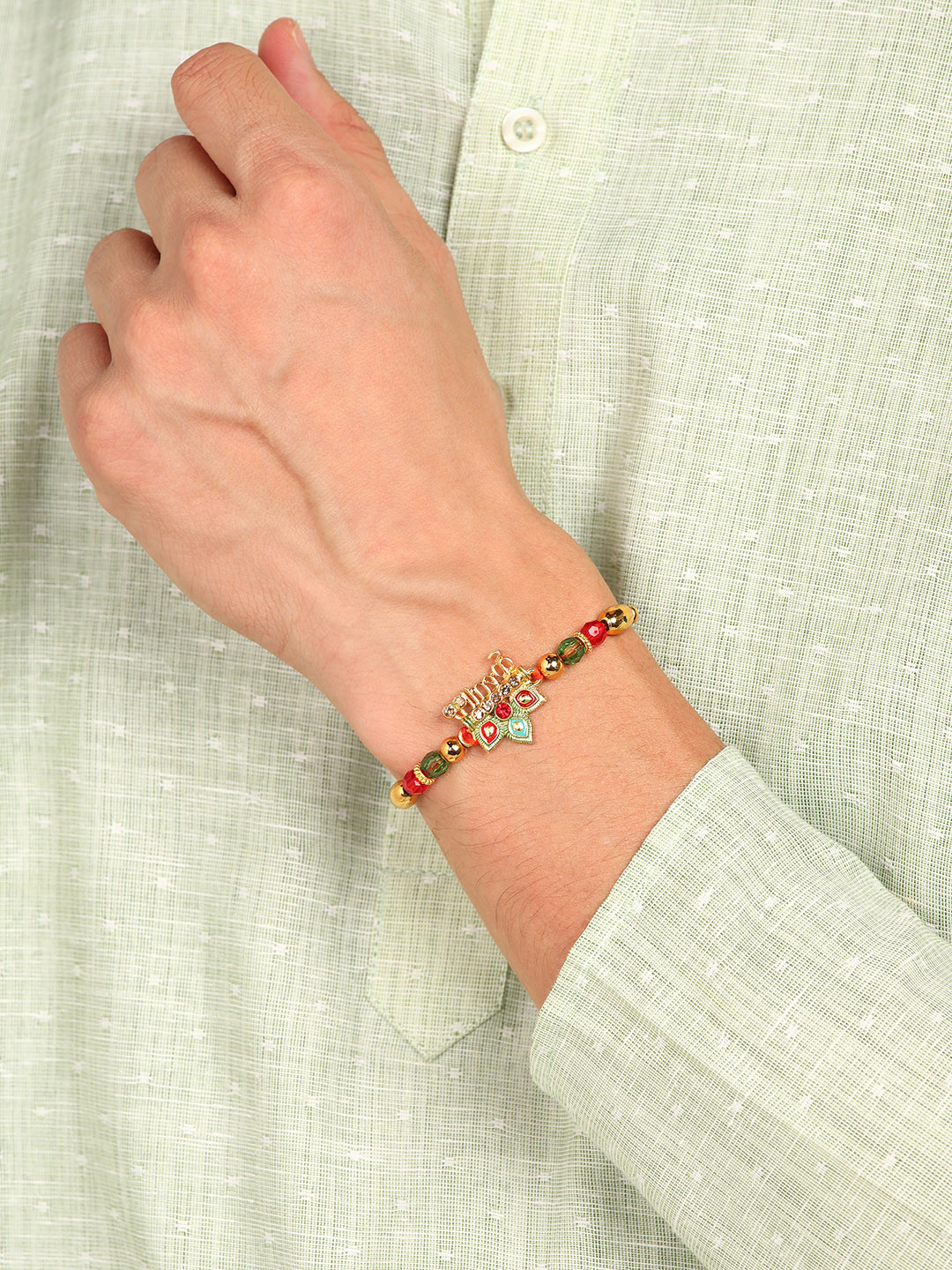 Nanwan Assorted Krishna Themed Artifical Stones Beaded Thread Rakhi