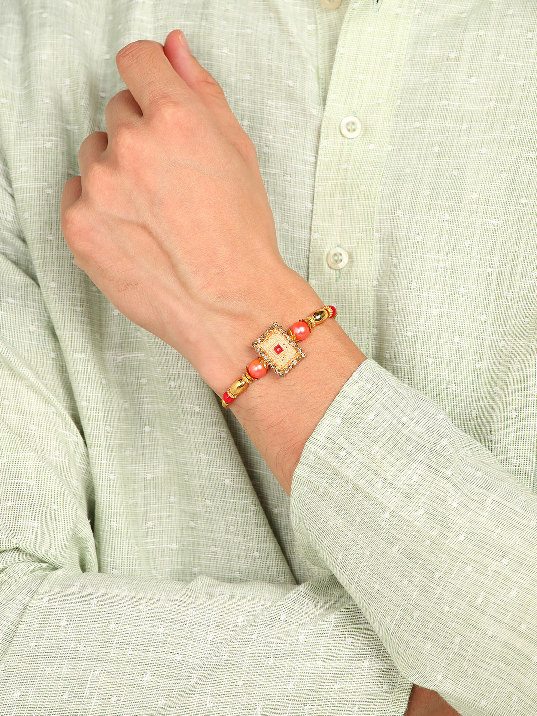 Nanwan Set of 3 Assorted Artifical Stones Beaded Thread Rakhi