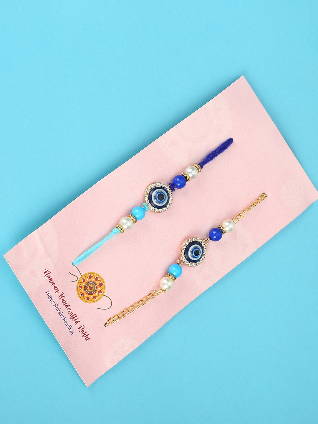 Nanwan Set of 2 Assorted Artifical Stones Studded Bhaiya Bhabhi Rakhi Gift Set