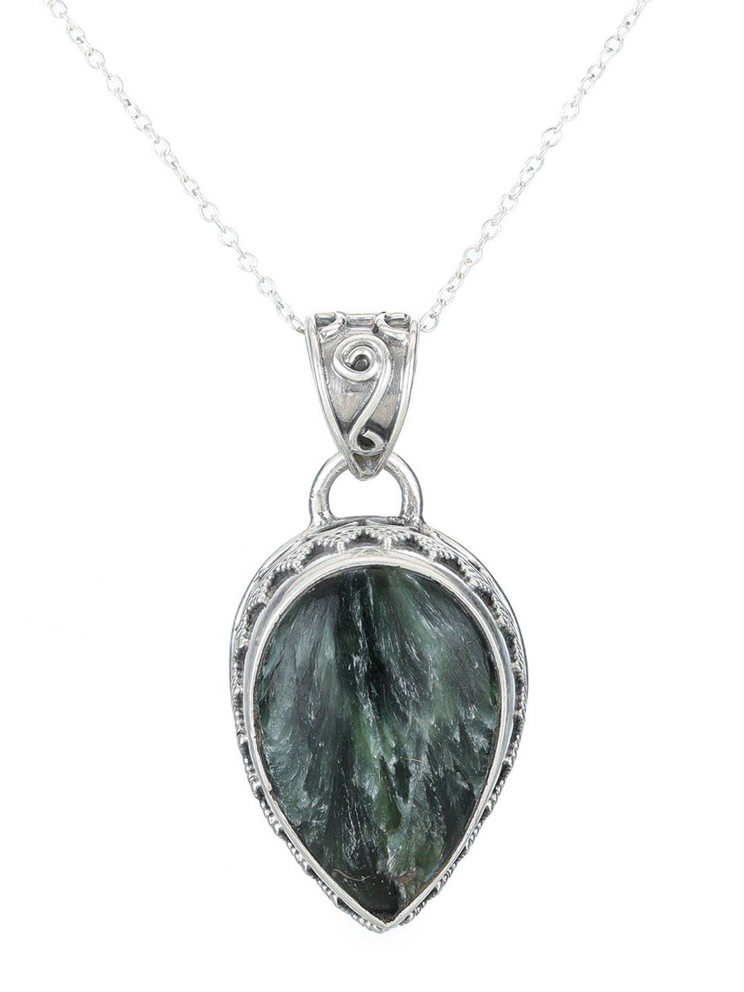 Exotic India Green Lace Agate Stone Sterling Silver Designer Pendant