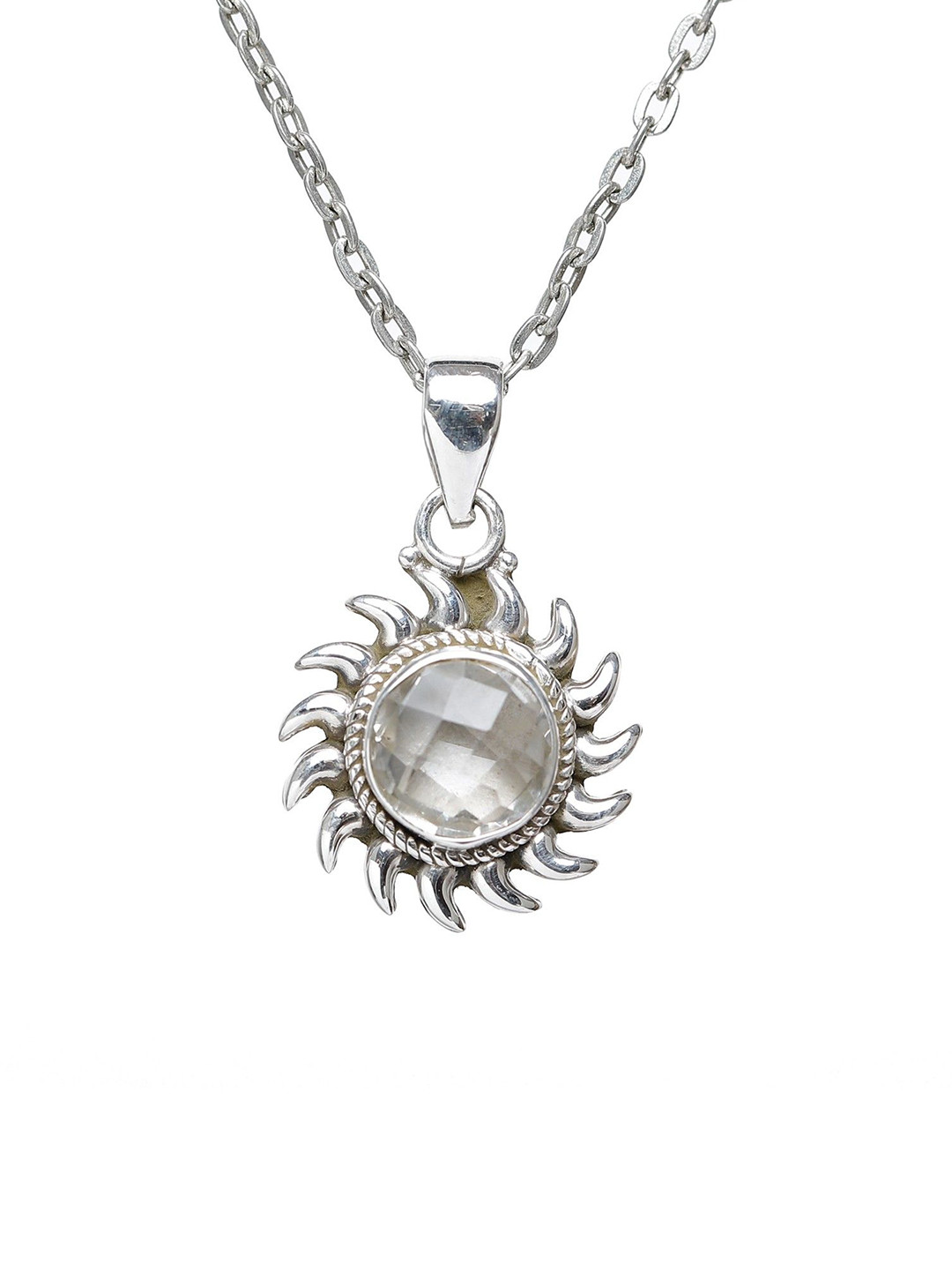 Exotic India Faceted White Topaz Gemstone Sterling Silver Pendant