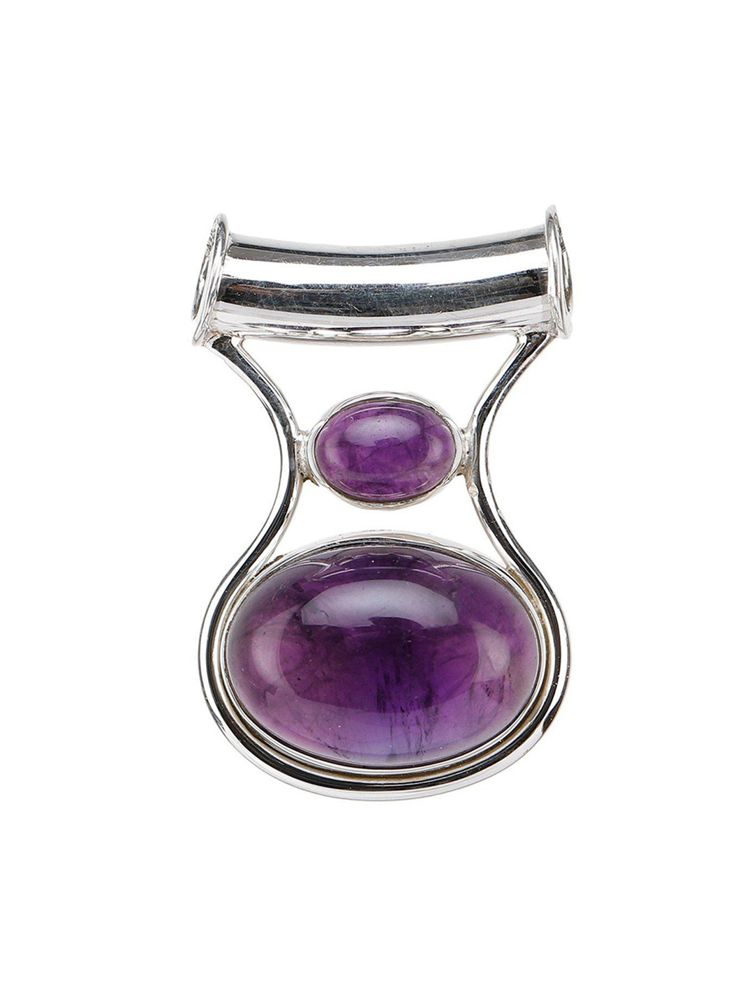 Exotic India Twin Amethyst Gemstone Sterling Silver Pendant
