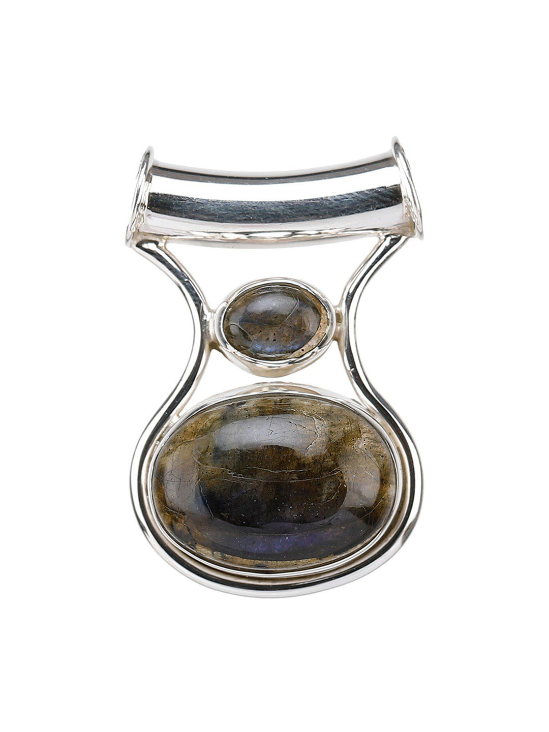 Exotic India Twin Labradorite Gemstone Sterling Silver Pendant