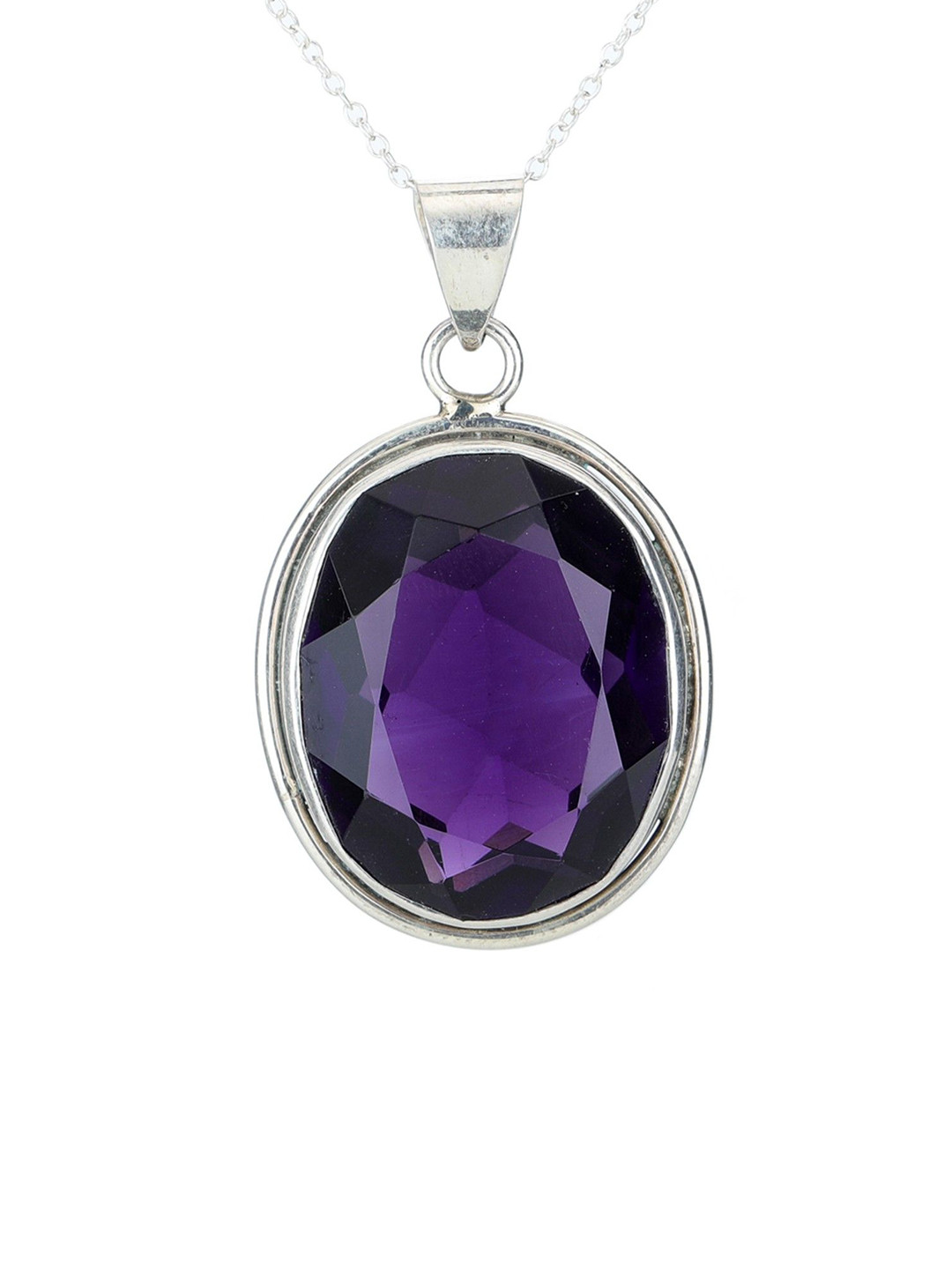 Exotic India Faceted Purple Stone Sterling Silver Pendant