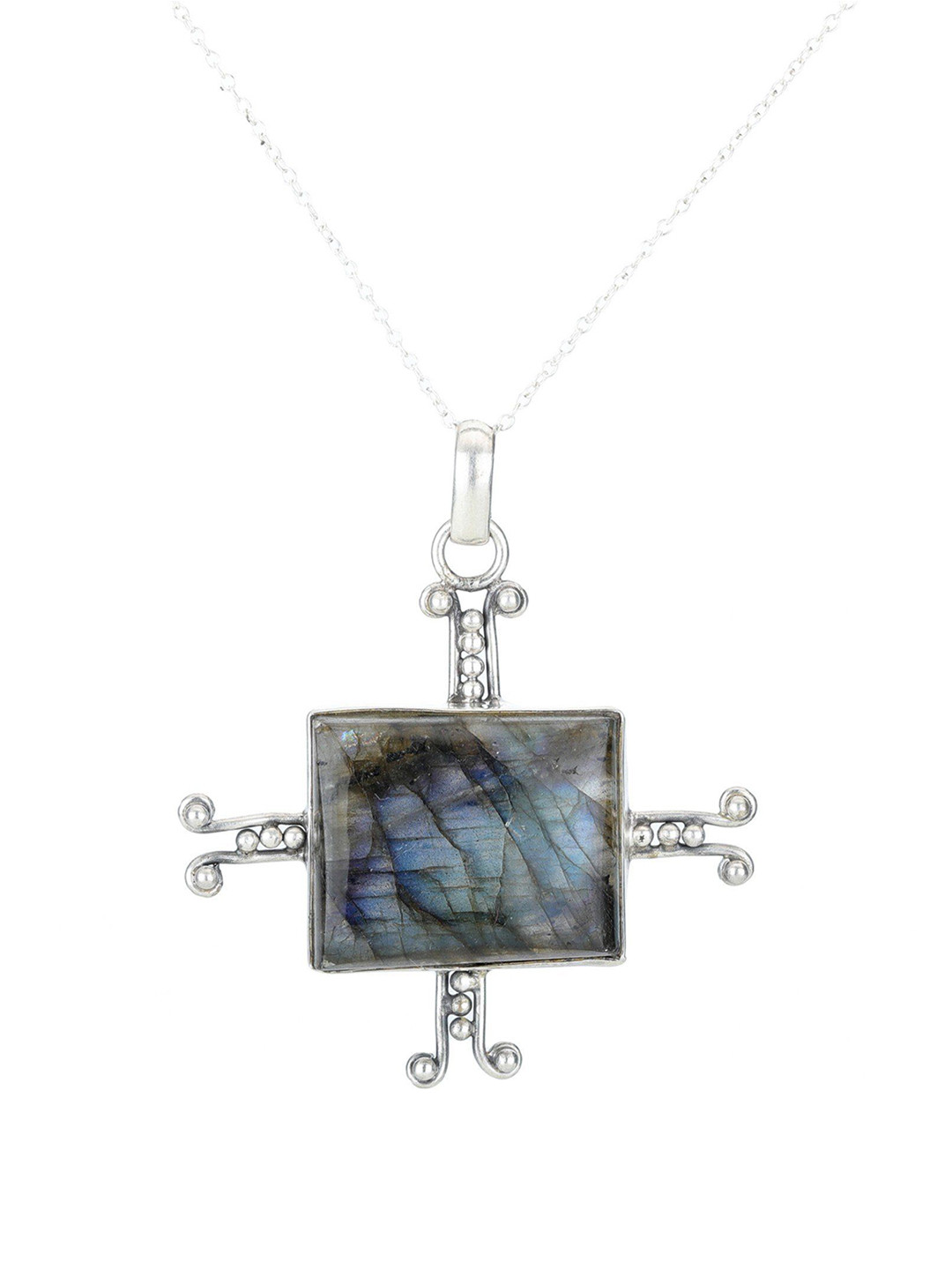 Exotic India Labradorite Stone Sterling Silver Pendant