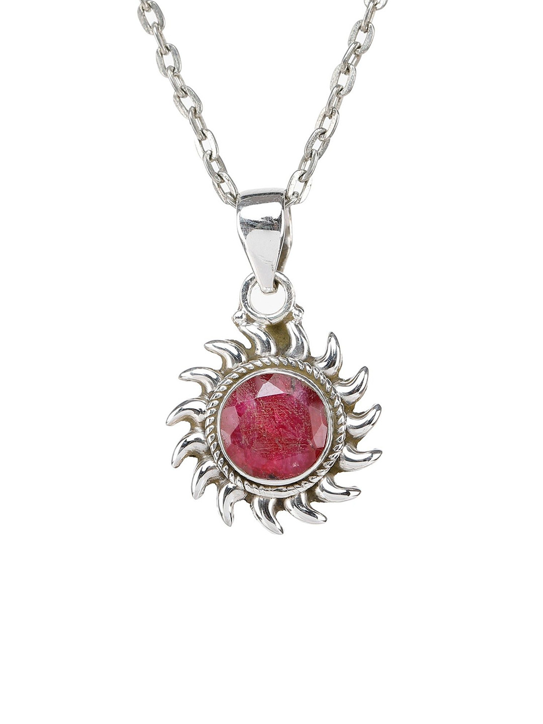 Exotic India Faceted Ruby Gemstone Sterling Silver Pendant