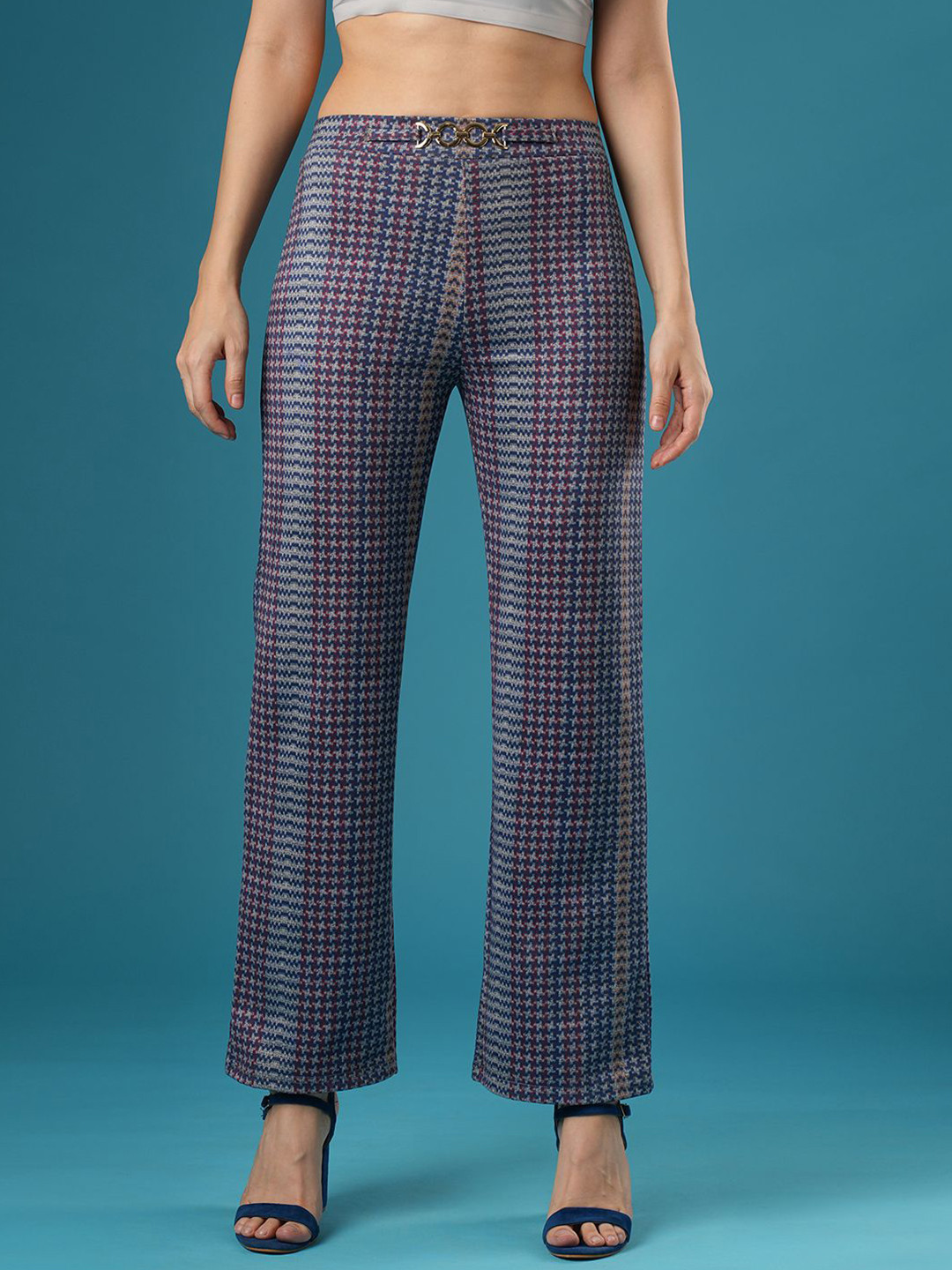 Globus Women Hazzy Printed Mid Rise Stretchable Straight Fit Treggings