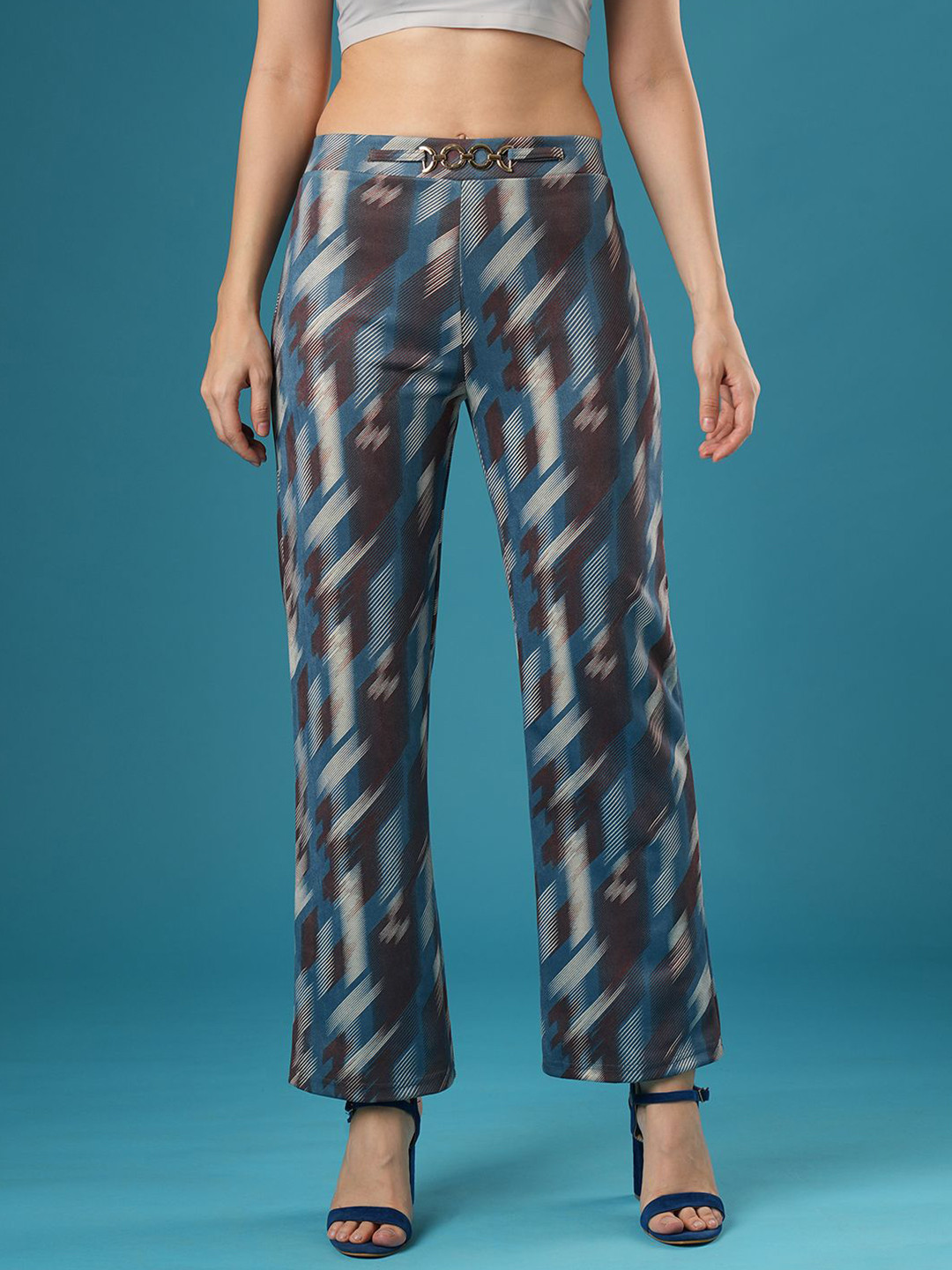 Globus Women Hazzy Printed Mid Rise Stretchable Straight Fit Treggings