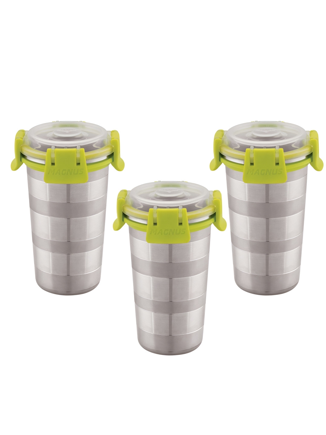 MAGNUS Novelty Silver Textured Stainless Steel Dishwasher Safe 3 Piece Mug with Lid-350ml