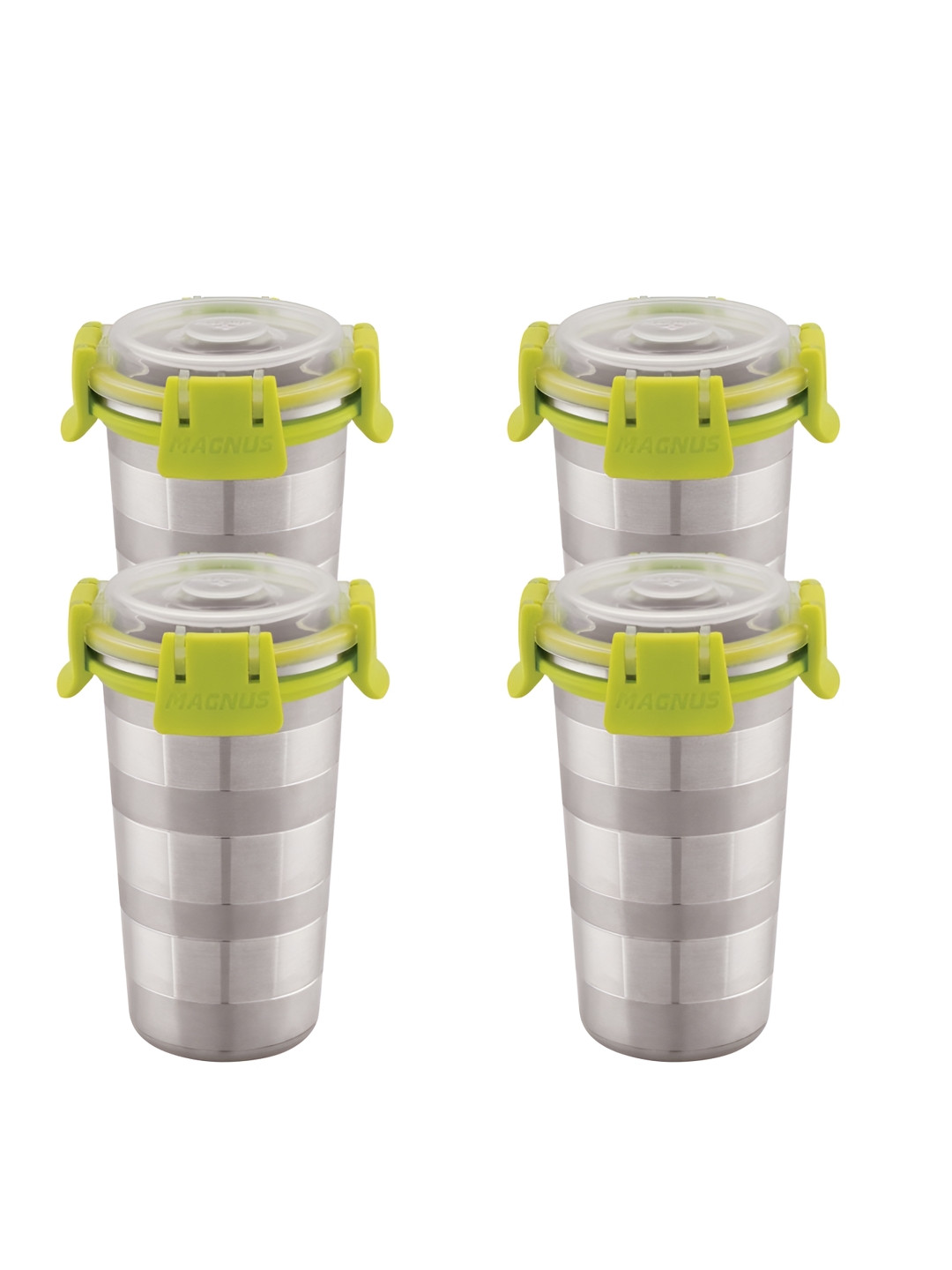 MAGNUS Lovely Quotes Silver Stainless Steel Handmade 4 Piece Mug with Lids-350ml