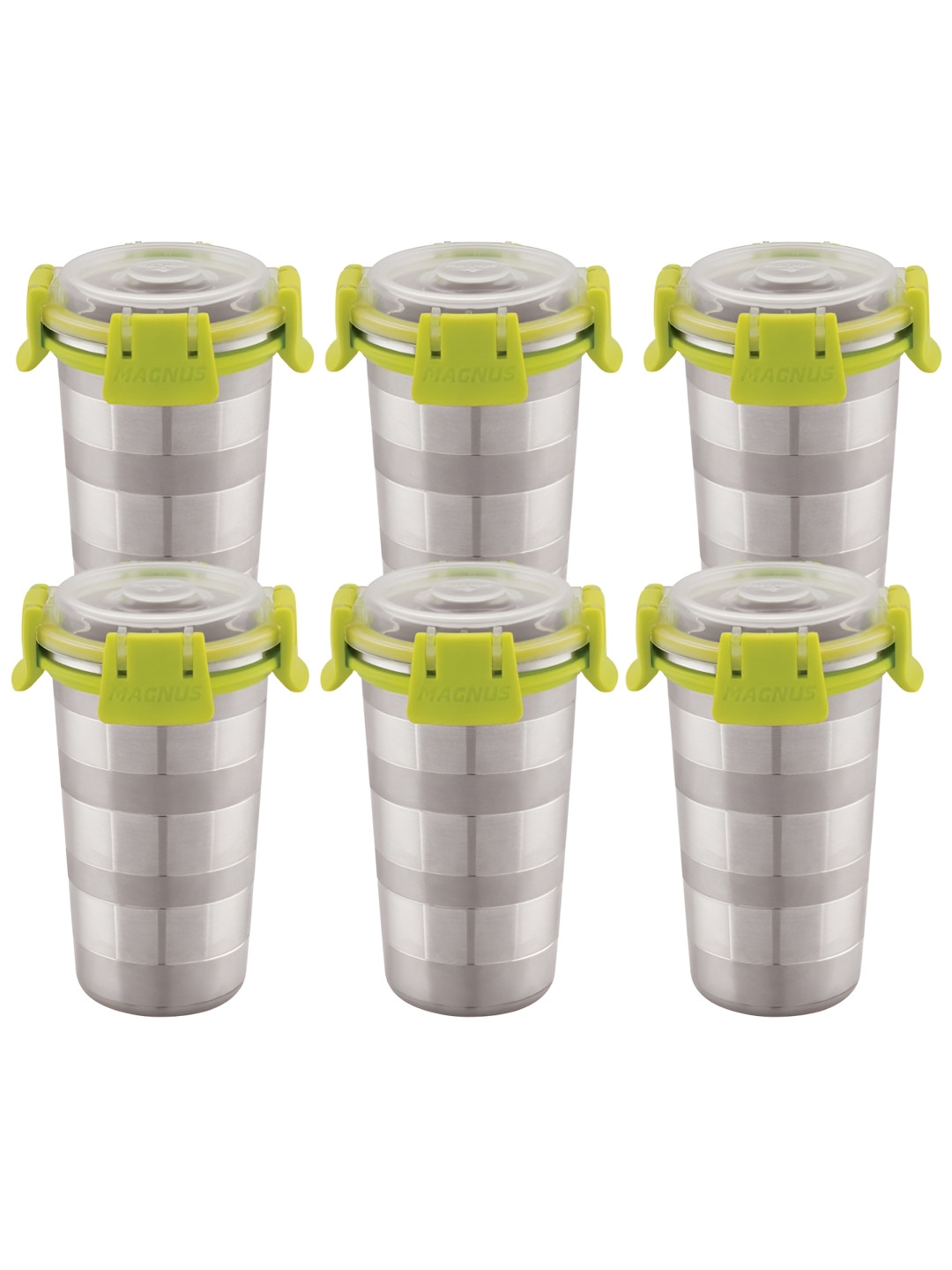 MAGNUS Silver Toned 6 Pcs Dishwasher Safe Glossy Stainless Steel Tumblers 350 ml Each