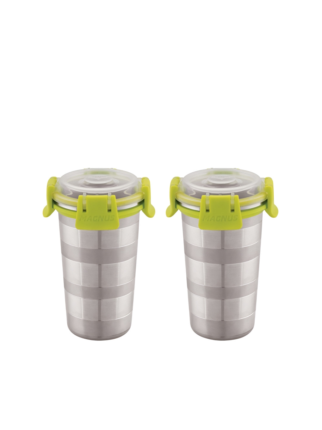 MAGNUS Silver Stainless Steel Handmade 2 Piece Mugs with Lids-350ml