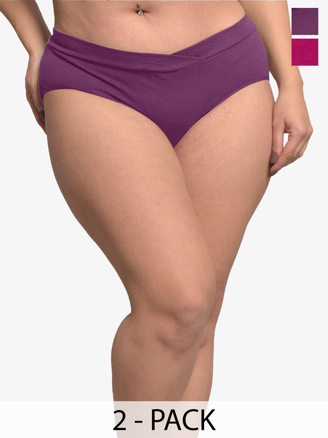 Inner Sense Pack Of 2 Plus Size  Organic Cotton Briefs IMP102-Sangria_Deep Purple