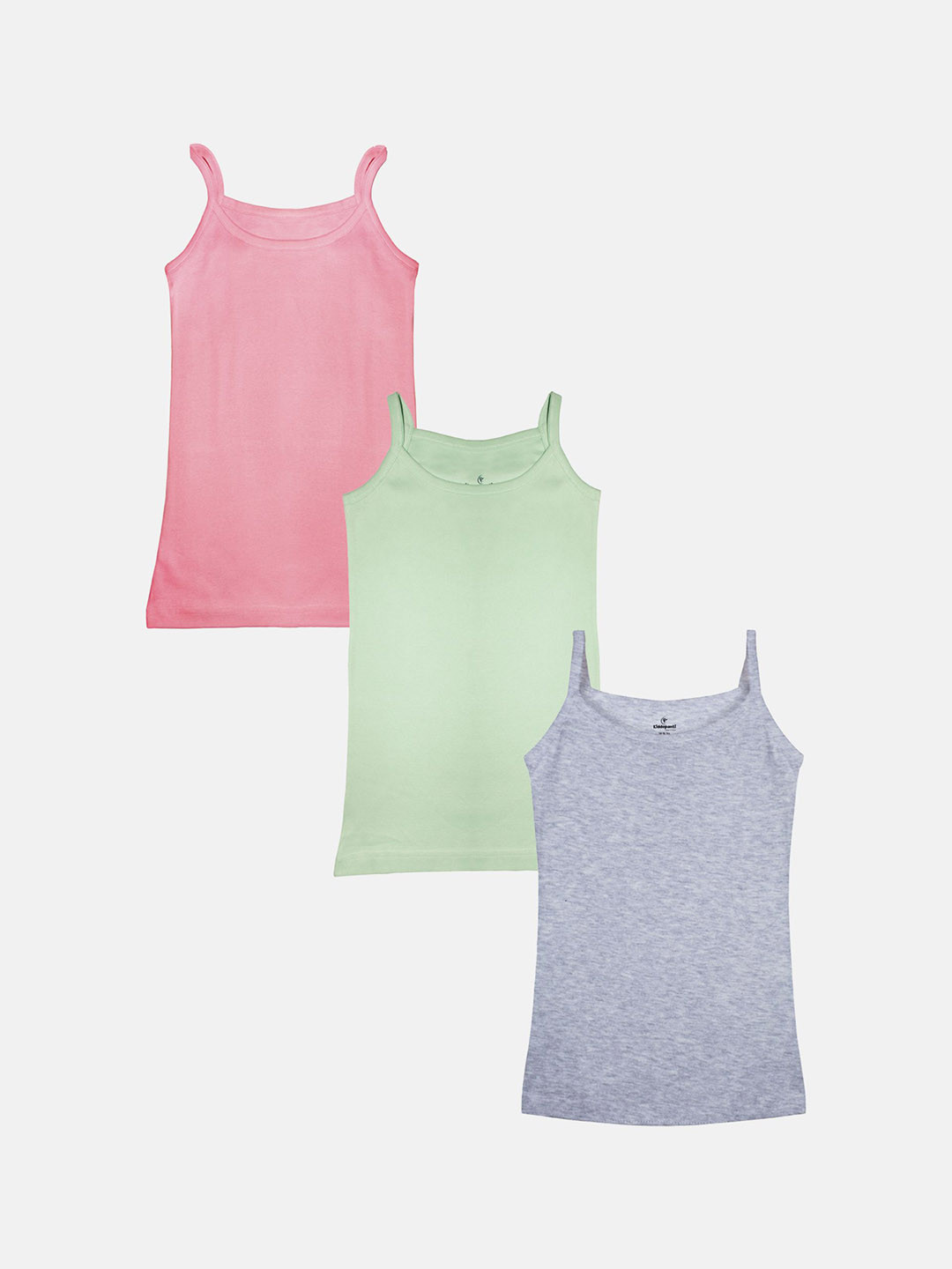 KiddoPanti Girls Solid 3Pcs Pure Cotton Camisoles SS24GTT099-Pink /lt Green /Grey Melange