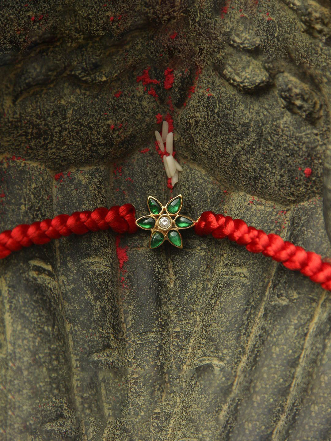 Unniyarcha 92.5 Pure Silver Stone Studded Flower Thread Rakhi