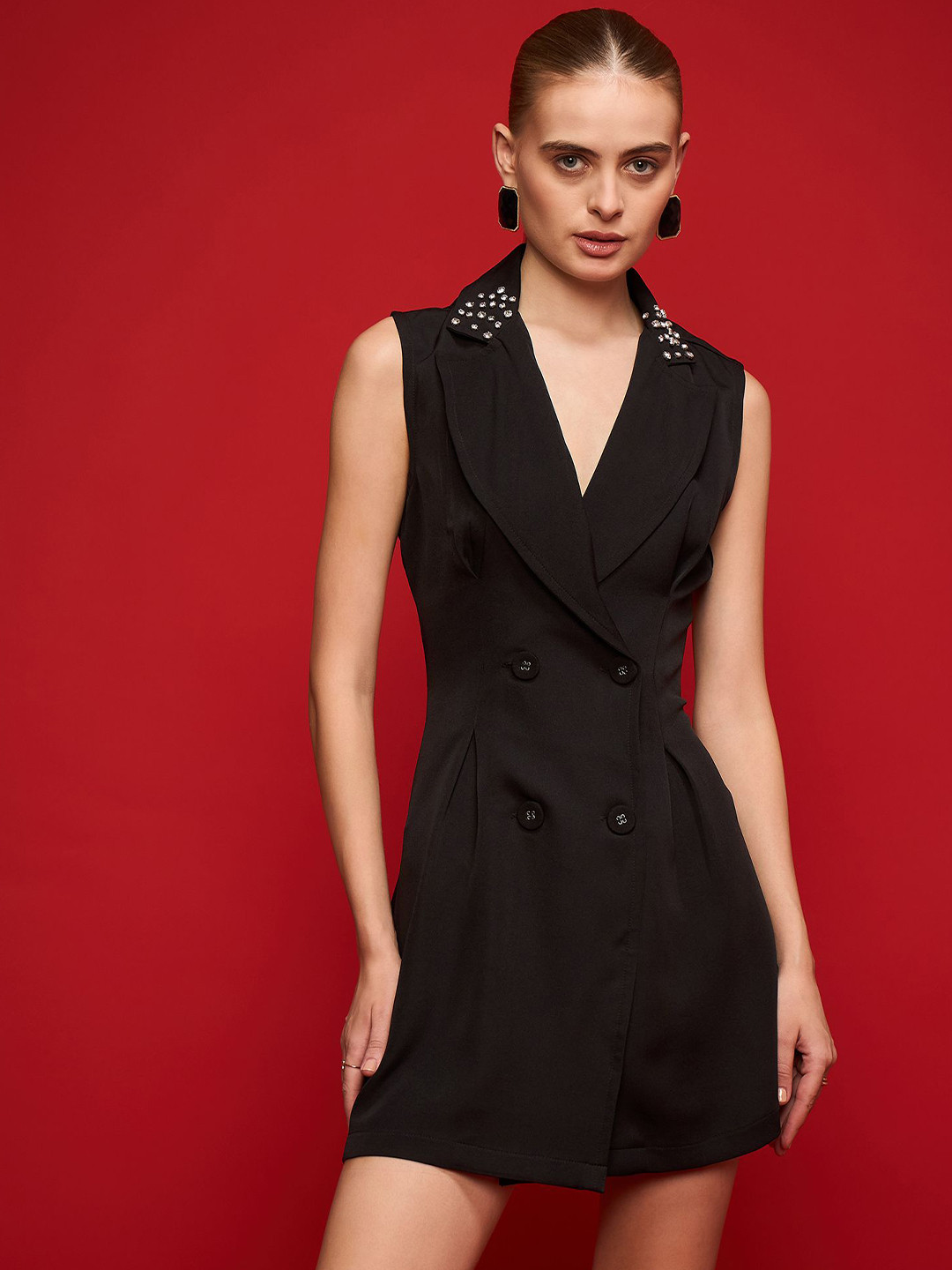 URBANGRACE BY KASSUALLY Women Solid Formal Sleeveless Mini Blazer Dress