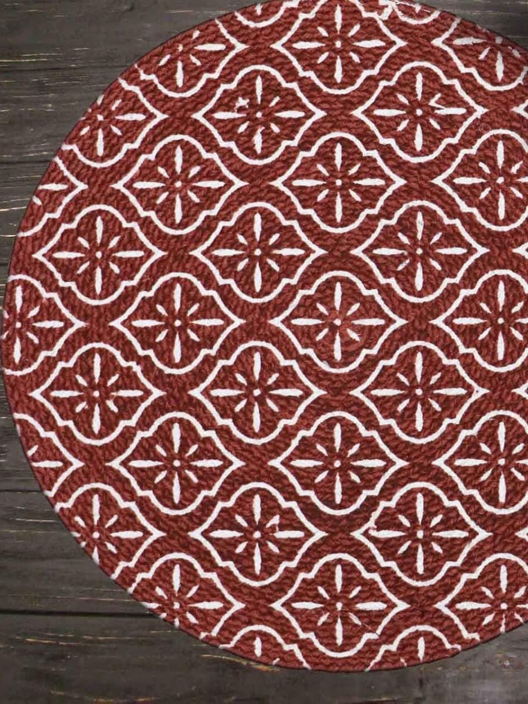 THE HOME TALK Maroon & White 2 Pieces Geometric Printed Cotton Round Table Placements