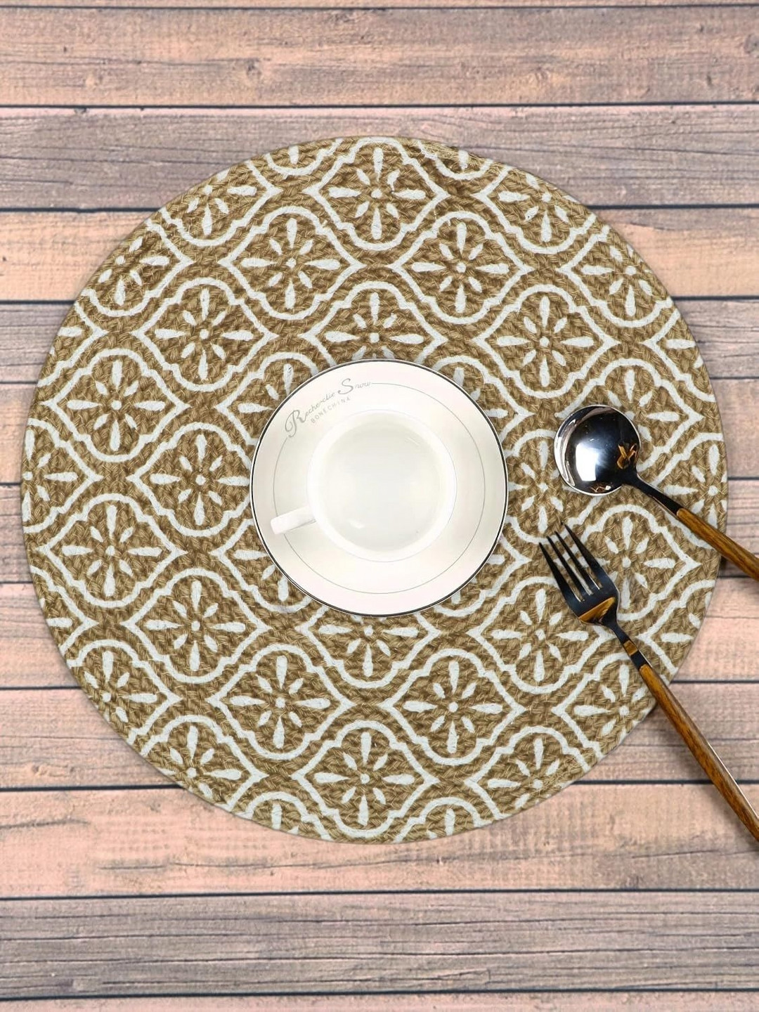 THE HOME TALK Beige & White 2 Pieces Ethnic Motifs Printed Pure Cotton Table Placemats