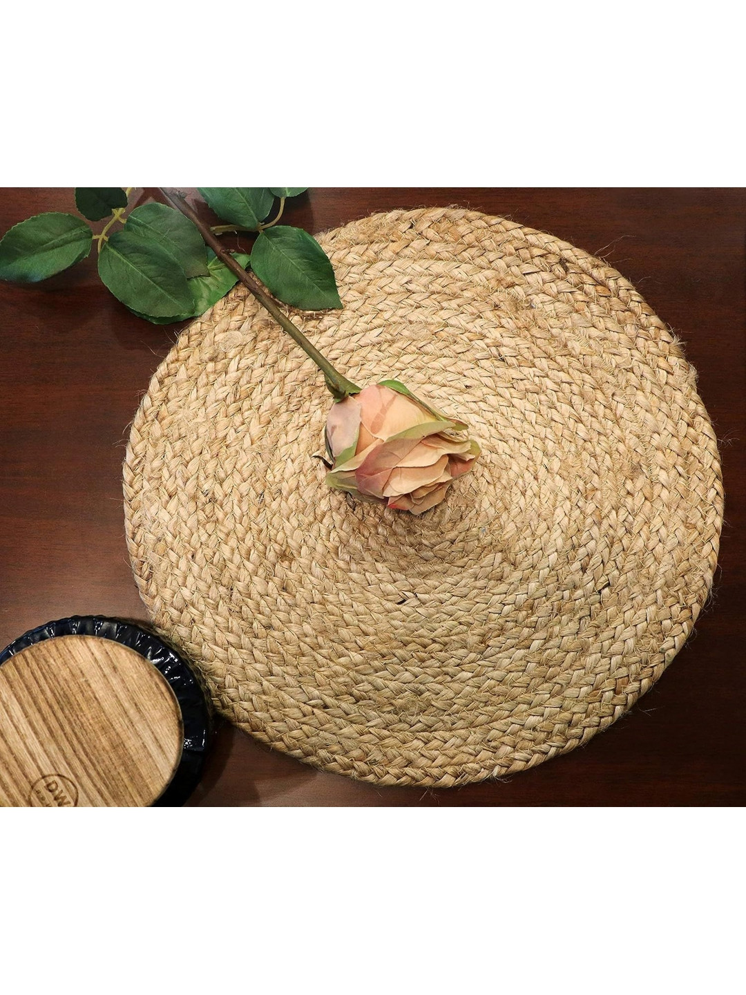 THE HOME TALK Beige 4 Pieces Braided Jute Round Table Placemats