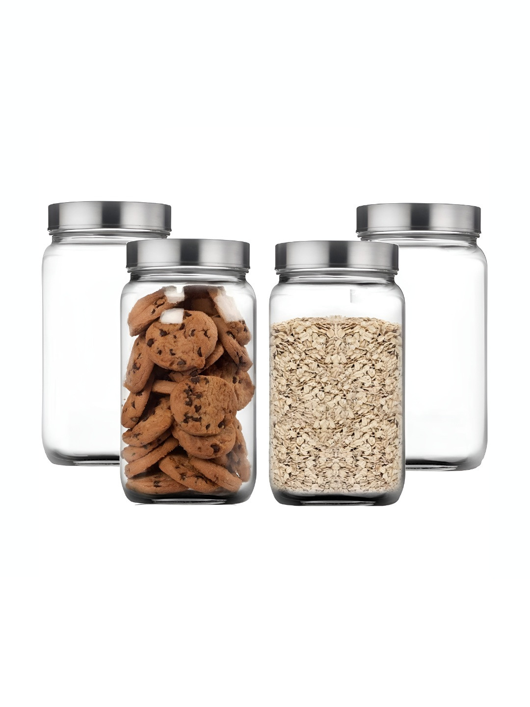 Tyche Enterprises Piramal Transparent Glass Dishwasher Safe 4 Piece Screw Top Jar-1.8L