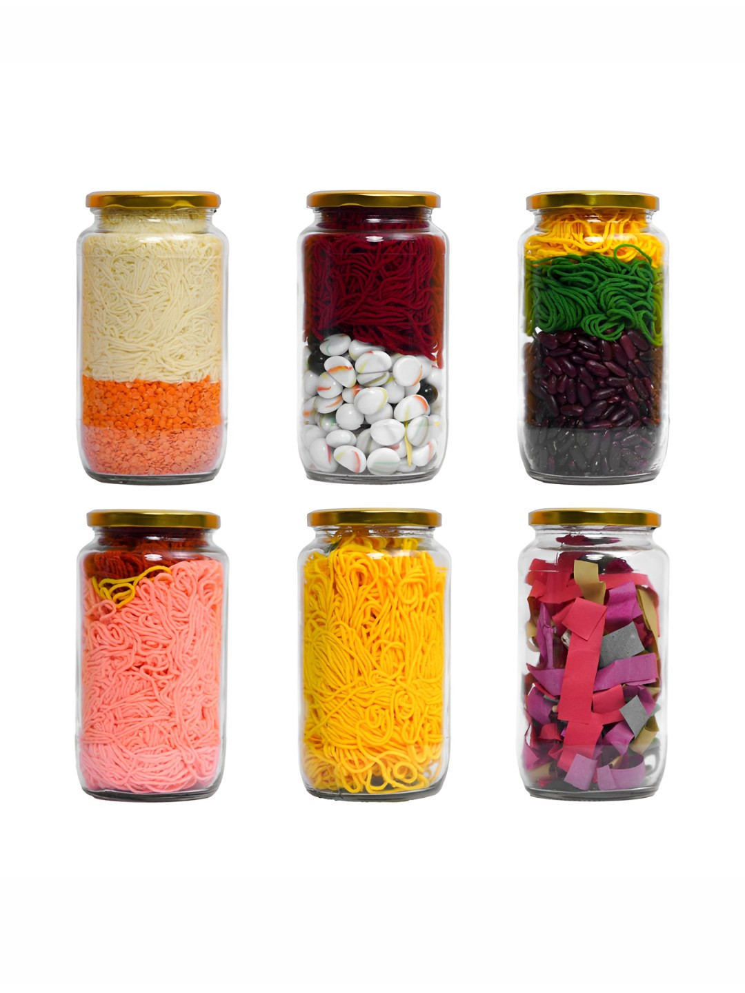 Tyche Enterprises Cubical Transparent Glass Dishwasher Safe 6 Piece Screw Top Jar-1L