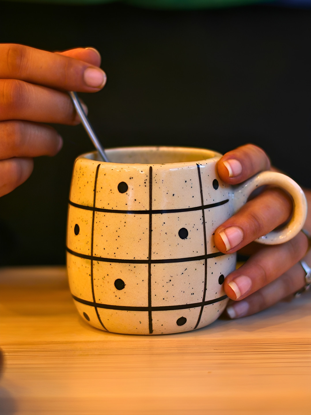 WEAVING HOMES White Checkered Ceramic Microwave Safe Mug-250ml