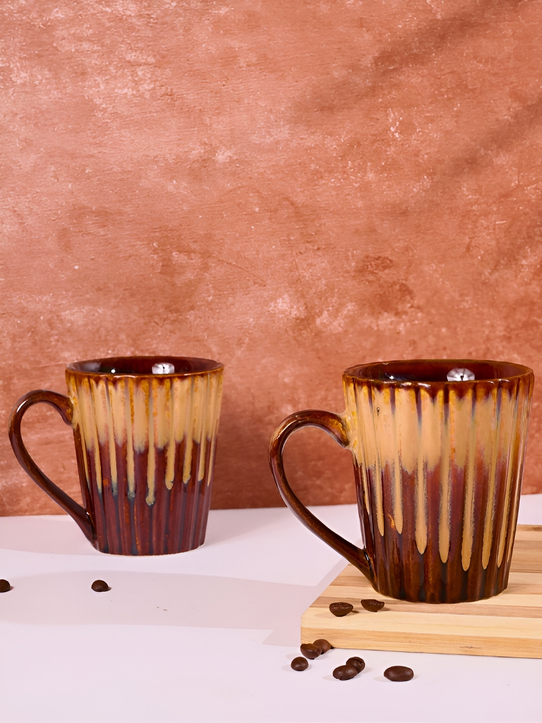 WEAVING HOMES Angels Do Exist I Call Her My Mom Brown Abstract Ceramic Microwave Safe 2 Piece Mugs-250ml