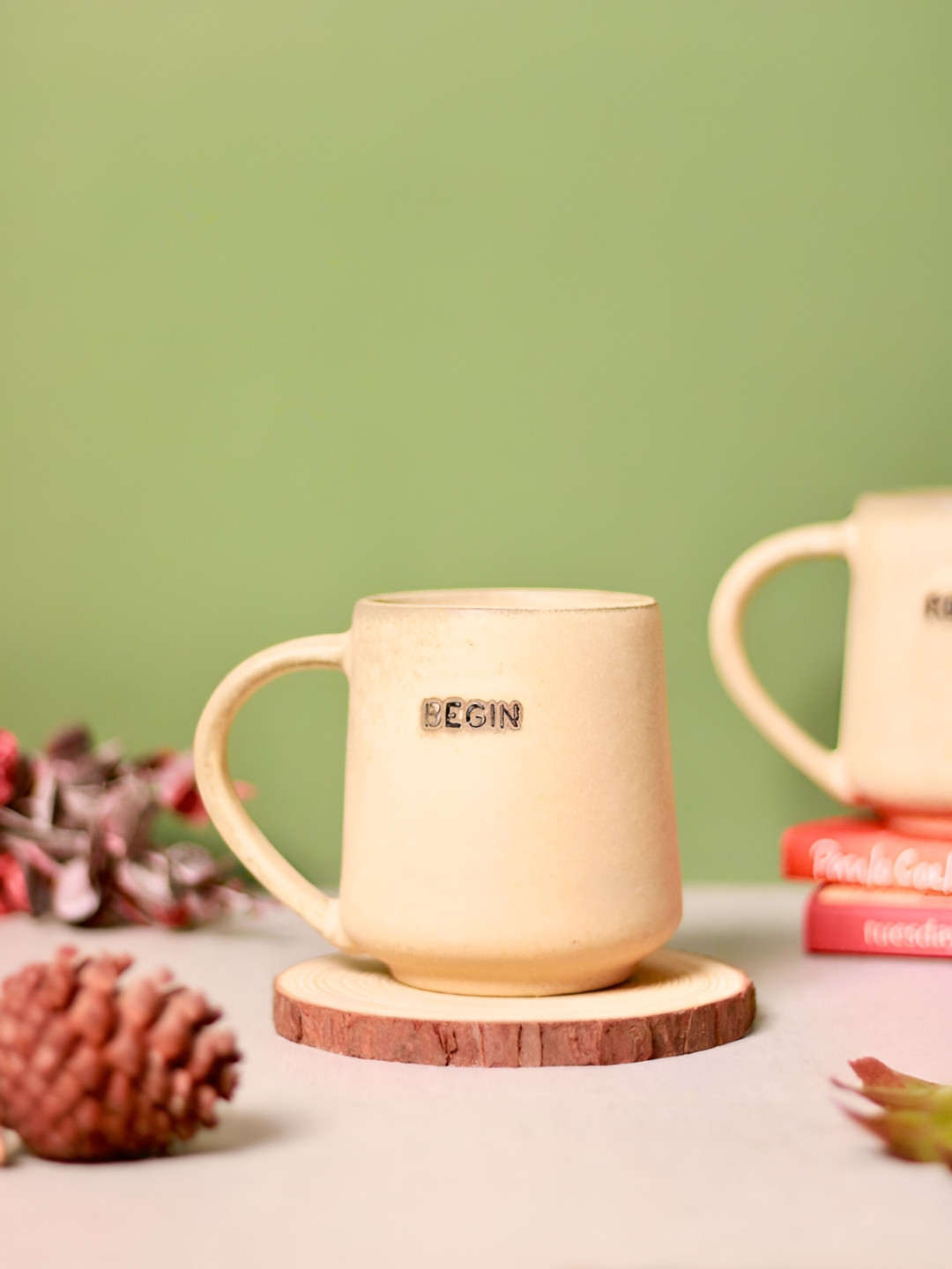 WEAVING HOMES Cream Typography Ceramic Microwave Safe Mug-320ml