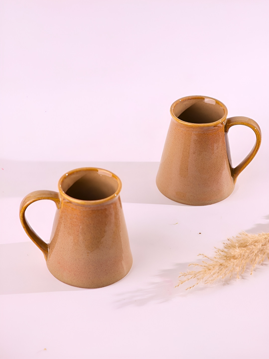 WEAVING HOMES Personalised Mug For Valentines Brown Ceramic Handmade 2 Piece Mugs-250ml