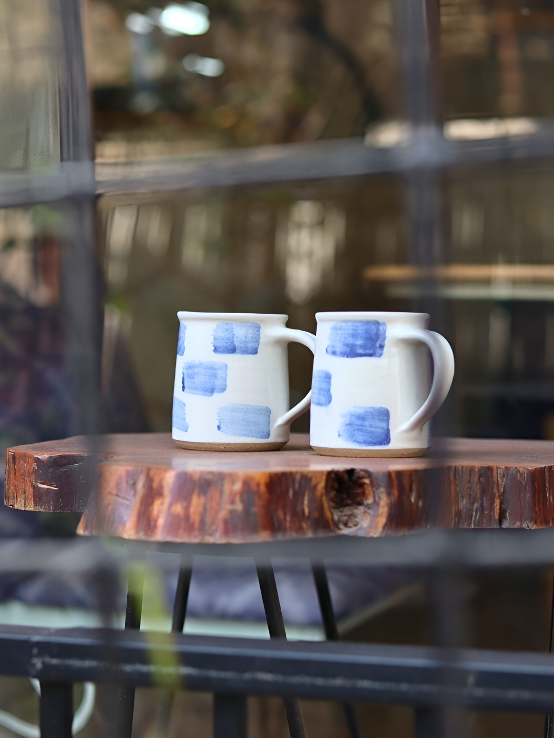 WEAVING HOMES Personalised Name Impressions Blue Geometric Ceramic Handmade 2 Piece Mugs-200ml