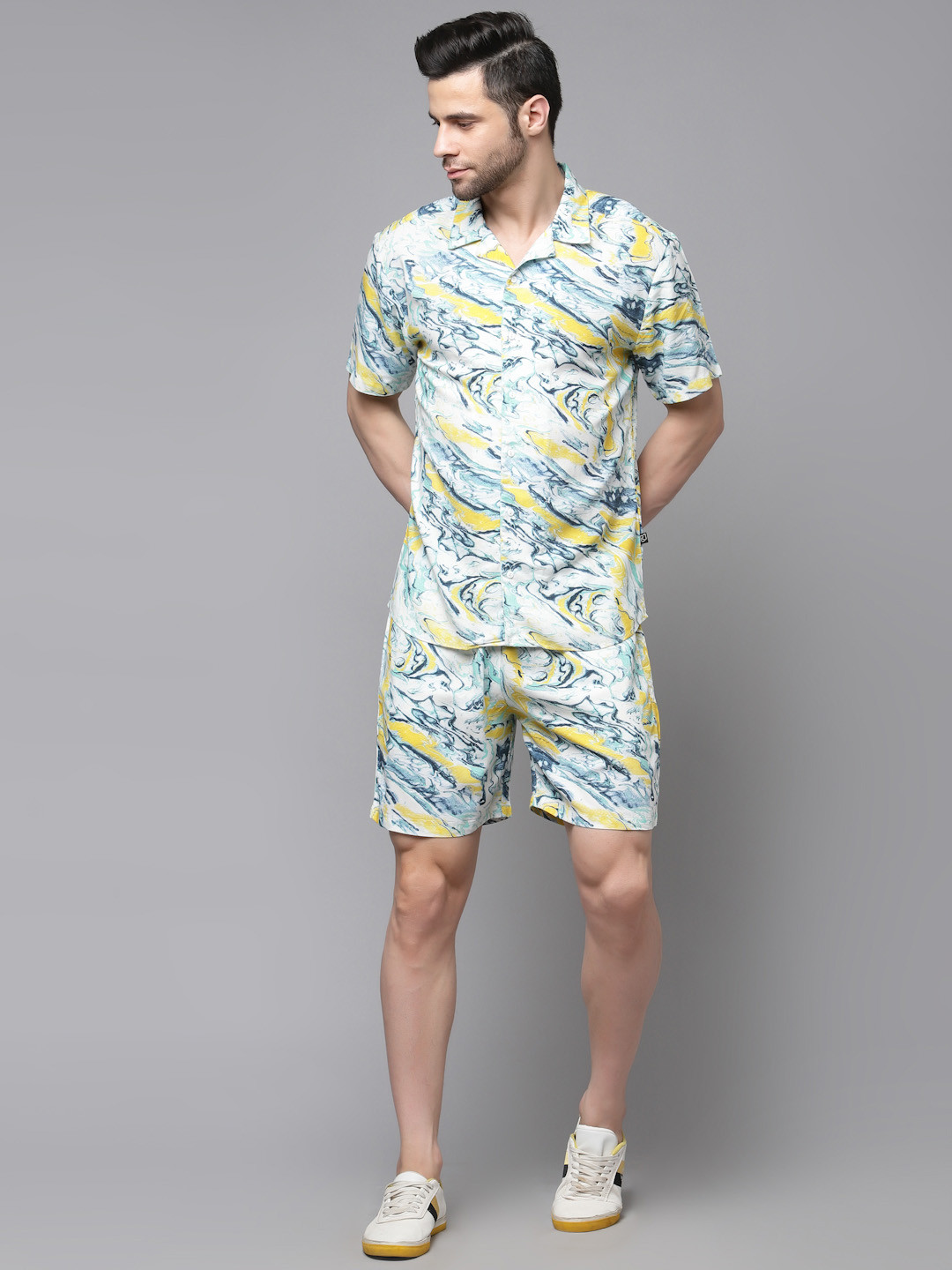 Rigo Plus Size Printed Shirt Collar Shirt With Short Co-Ords Set