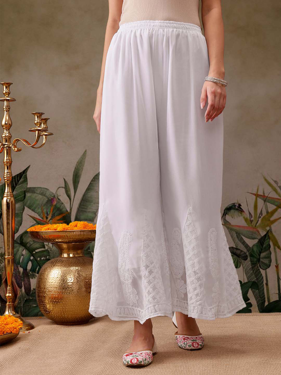 ADA Women Ethnic Motifs Embroidered Flared Ethnic Palazzos