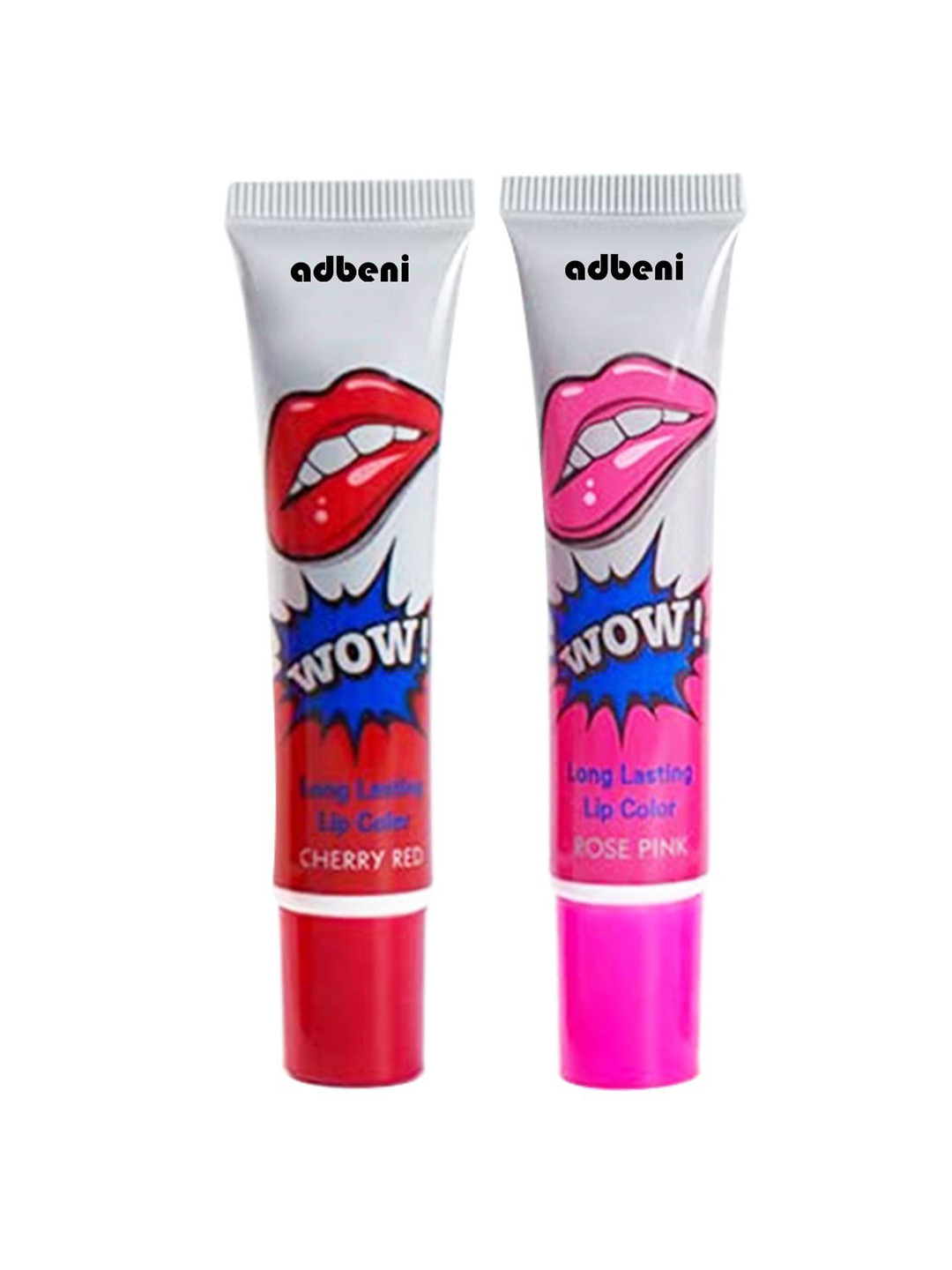 Adbeni Set Of 2 Wow Longwear Glossy Peel Off Lip Color 15g Each- Cherry Red & Rose Pink