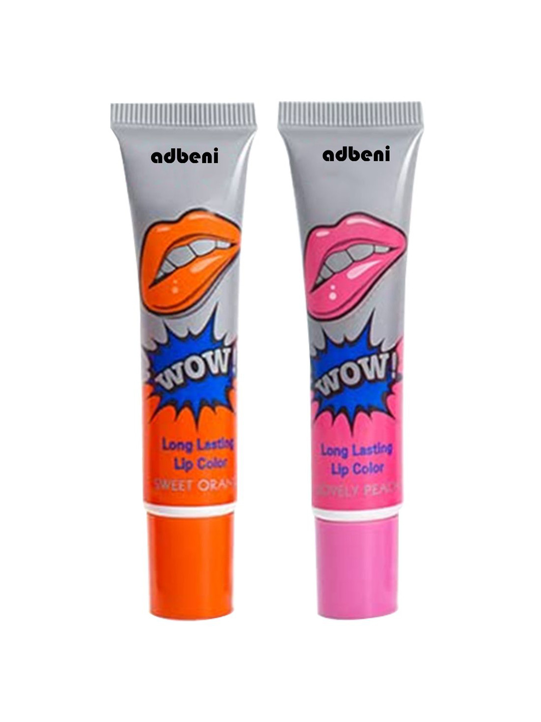 Adbeni Wow Longwear Glossy Peel Off Lip Color 15g Each- Sweet Orange & Lovely Peach